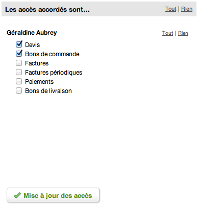 accès accordés par société